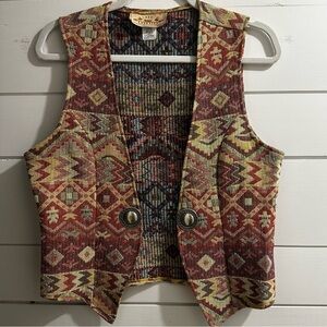 Vintage New Frontier Western Vest Southwest Tapestry Concho Size M 90’s